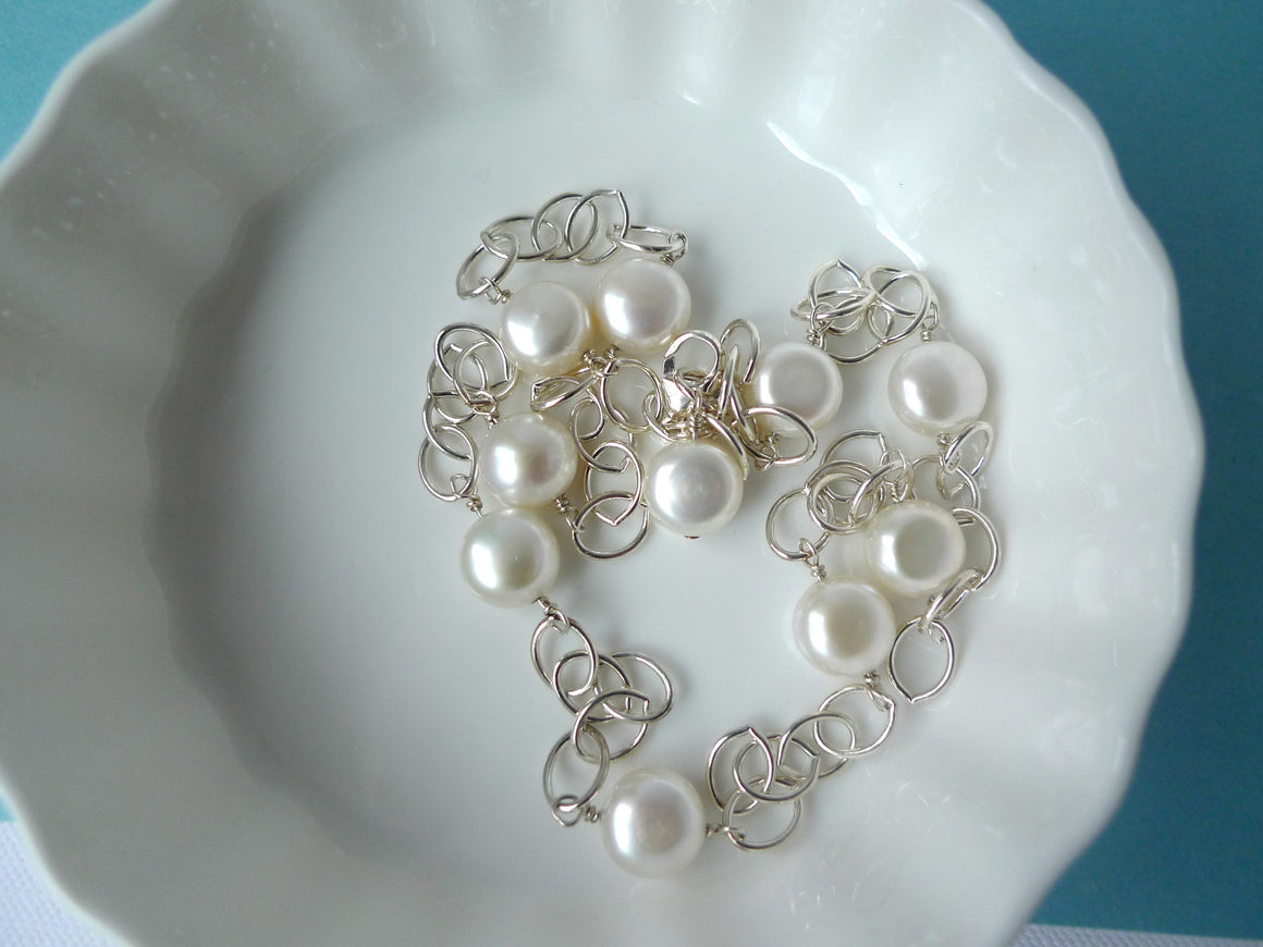 White Pearl Station Necklace