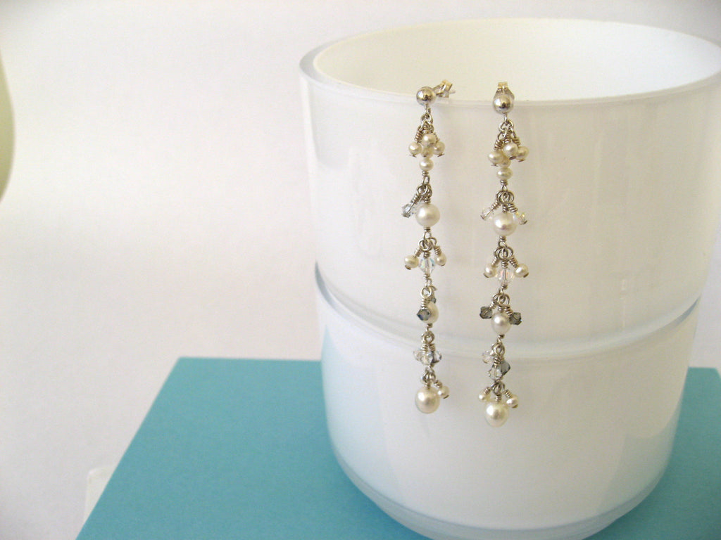 Line Pearl and Crystal Earrings