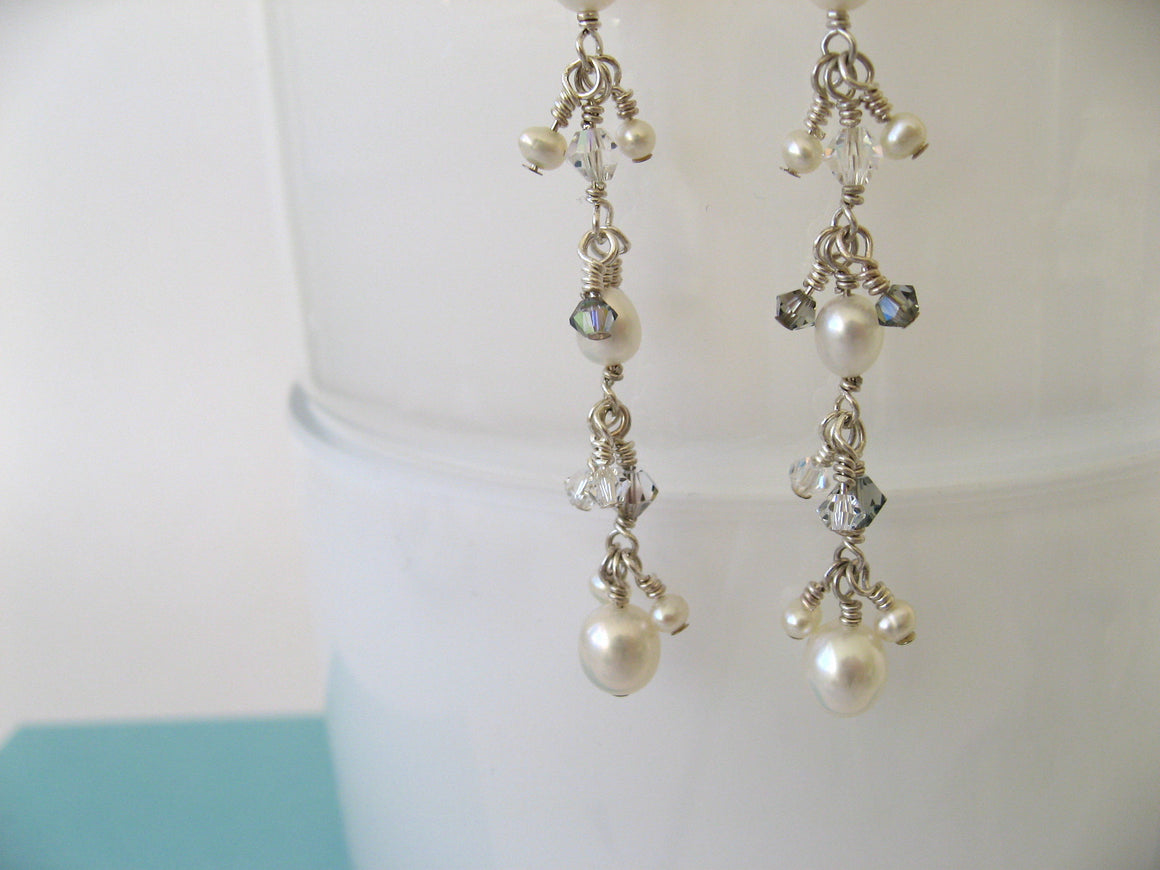 Line Pearl and Crystal Earrings