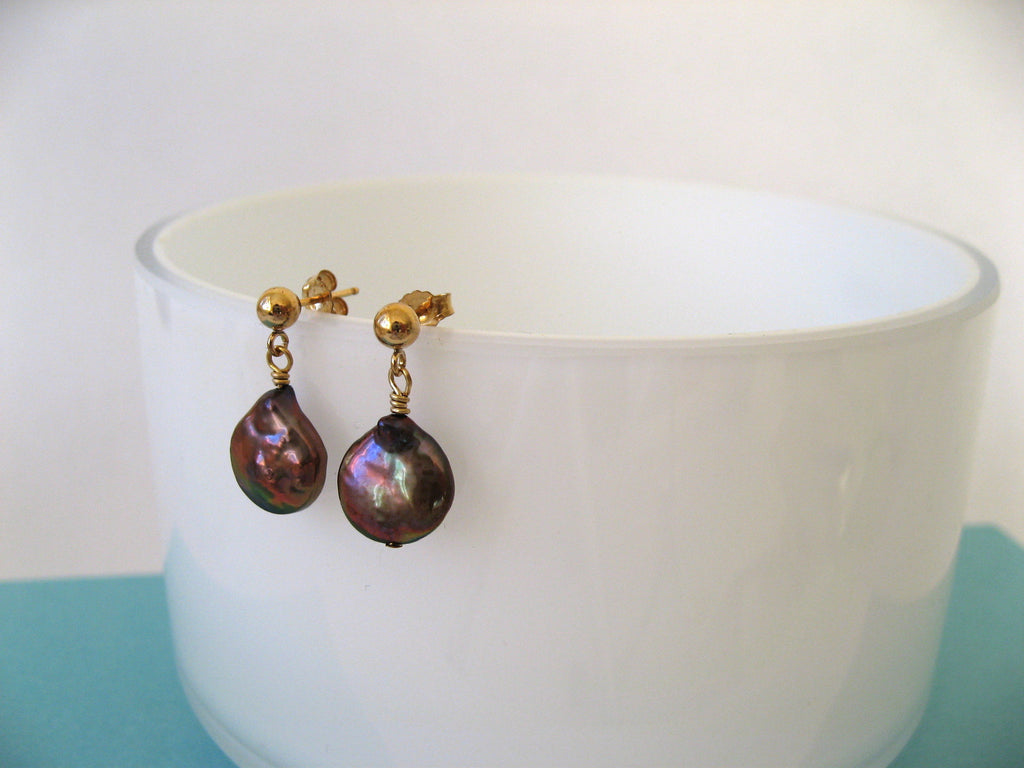 Bronze & Gold Pearl Earrings