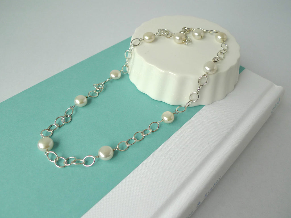 White Pearl Station Necklace